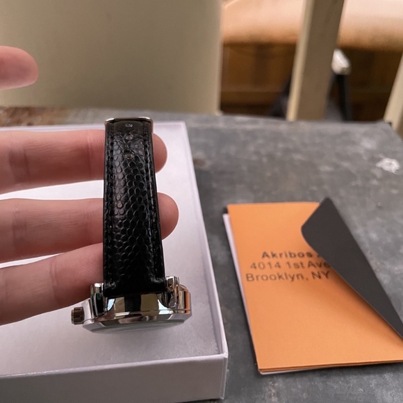 Akribos XXIV Women's Skeleton Automatic Black Leather Strap H20-Resistant Watch - Picture 3 of 5